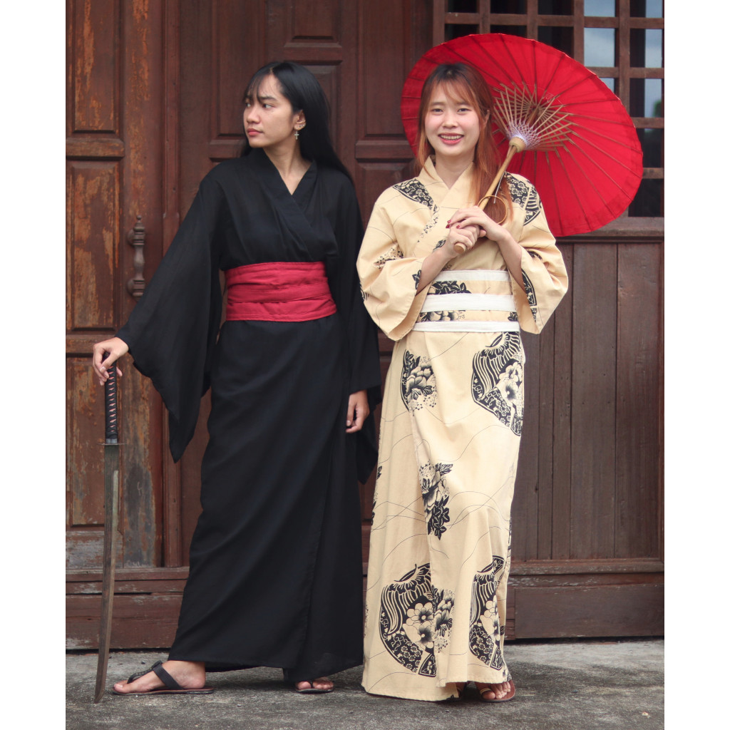 RaanPahMuang Yukata ชุดยูกาตะผู้หญิง ฮาโอริ ชุดญี่ปุ่น ผ้าฝ้าย100%