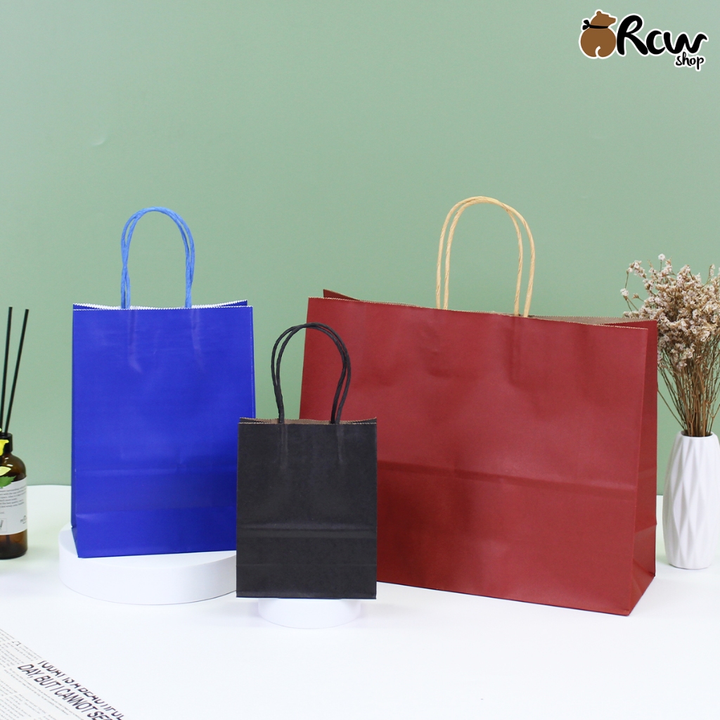 ถุงกระดาษหูเกลียว เซ็ตสีเข้ม (แพ็ค 25 ใบ , 6 ขนาด 5 สี) ถุงกระดาษใส่สินค้า ของชำร่วย จัดเซ็ตของว่าง