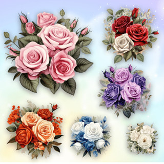 ตัวรีดติดเสื้ออักษร (159)  F.237 ลายดอกกุหลาบ ช่อดอกไม้ ดอกไ…