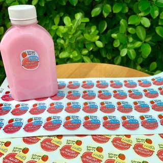สติกเกอร์นมสดตรอเบอร์รี่ สติกเกอร์เขย่าก่อนดื่ม ฉลากสินค้า สตอเบอร์รี่ Strawberry สติกเกอร์กันน้ำ [B4+6]
