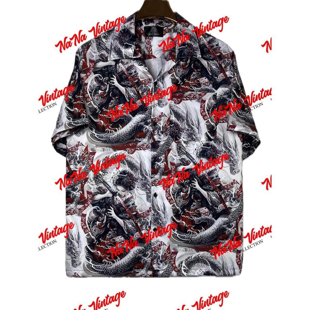 #12 เสื้อเชิ้ตฮาวาย เสื้อเชิ้ตผ้าไหมอิตาลี่ พิมพ์ลายดิจิตอล