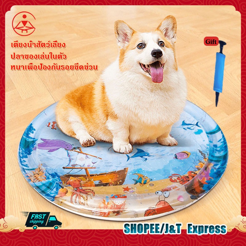 สัตว์เลี้ยงเสื่อน้ำ เตียงแมว 65cm/100cm ที่นอนเย็น เบาะน้ำพองลม 3 มิติ พร้อมปูปลาดุ้กดิ้กในน้ำ ของเล่นแมว หนาขึ้น