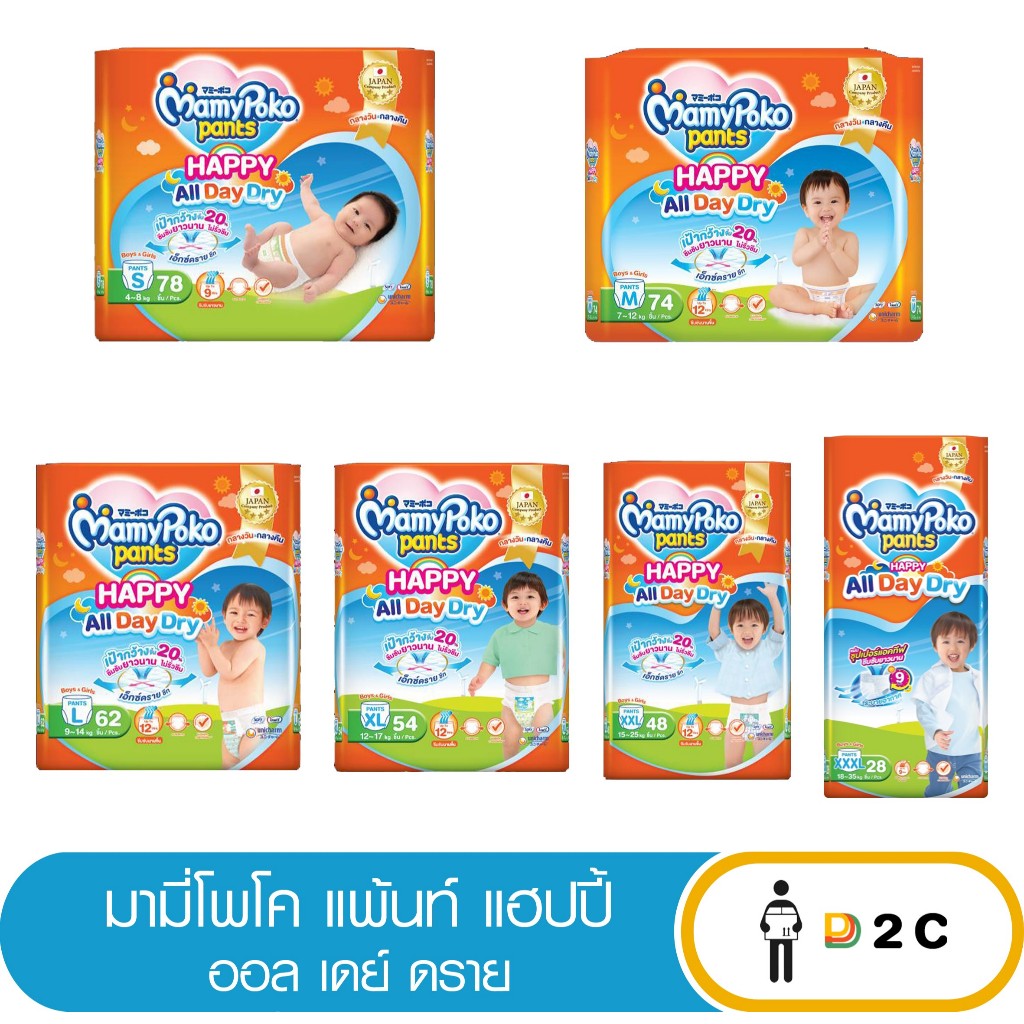 [ห่อ] Mamy Poko Pants S78/ M74/ L62/ XL54/ XXL48 เเพมเพิสเด็ก ผ้าอ้อมเด็ก มามี่โพโค แพ้นท์