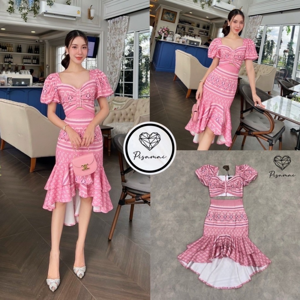 "เช็คสต็อคสินค้าก่อนสั่งซื้อค่ะ" PISAMAI เซ็ตผ้าไทยสีชมพูแขนตุ๊กตา
