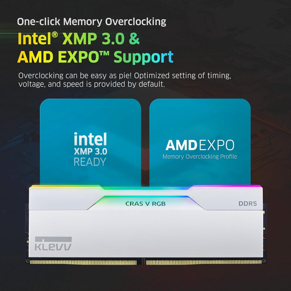 RAM KLEVV CRAS V RGB DDR5 Gaming OC Memory - 32GB (16GBx2) 48GB (24GBx2) 64GB (32GBx2) 6000MHz