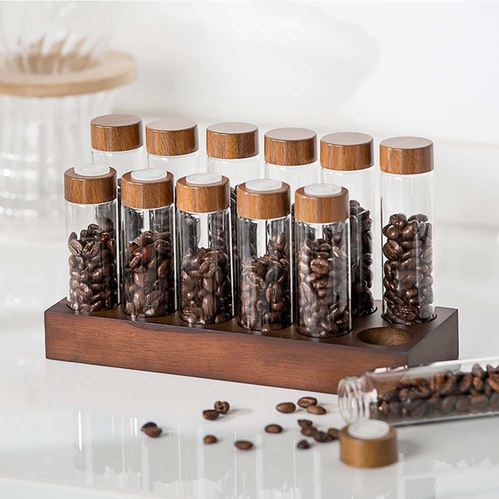 พร้อมส่ง｜หลอดเก็บเมล็ดกาแฟ พร้อมขาตั้งไม้ไผ่ ที่ตั้งโชว์เมล็ดกาแฟ ทีทเก็บเมล็ดกาแฟ Coffee Bean storage Display