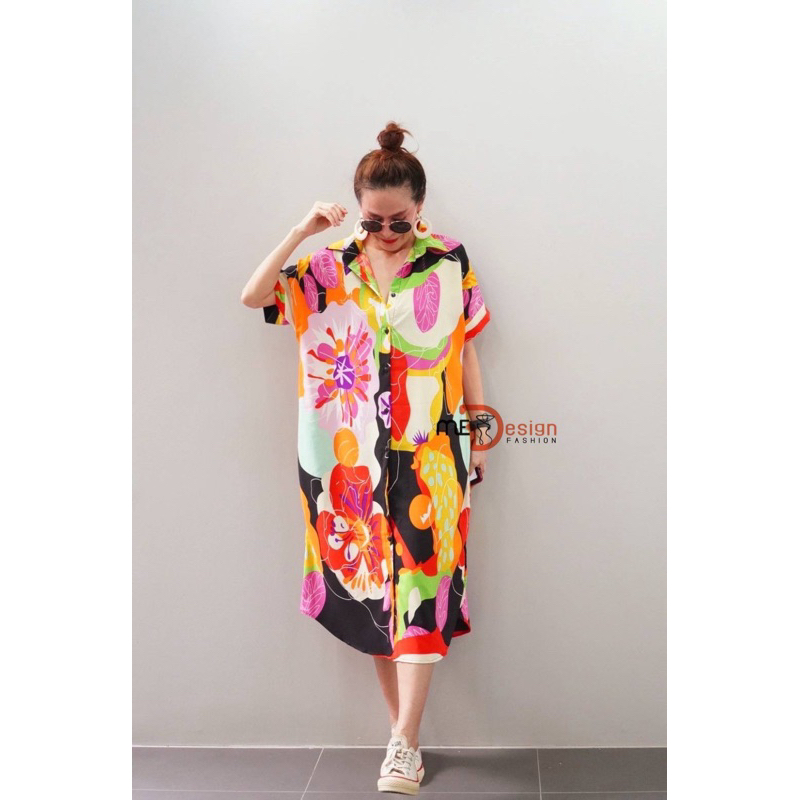 เดรสยาว Oversized ไหมอิตาลี กระเป๋าข้างสวยๆใส่สบายลายใหม่ๆค่า