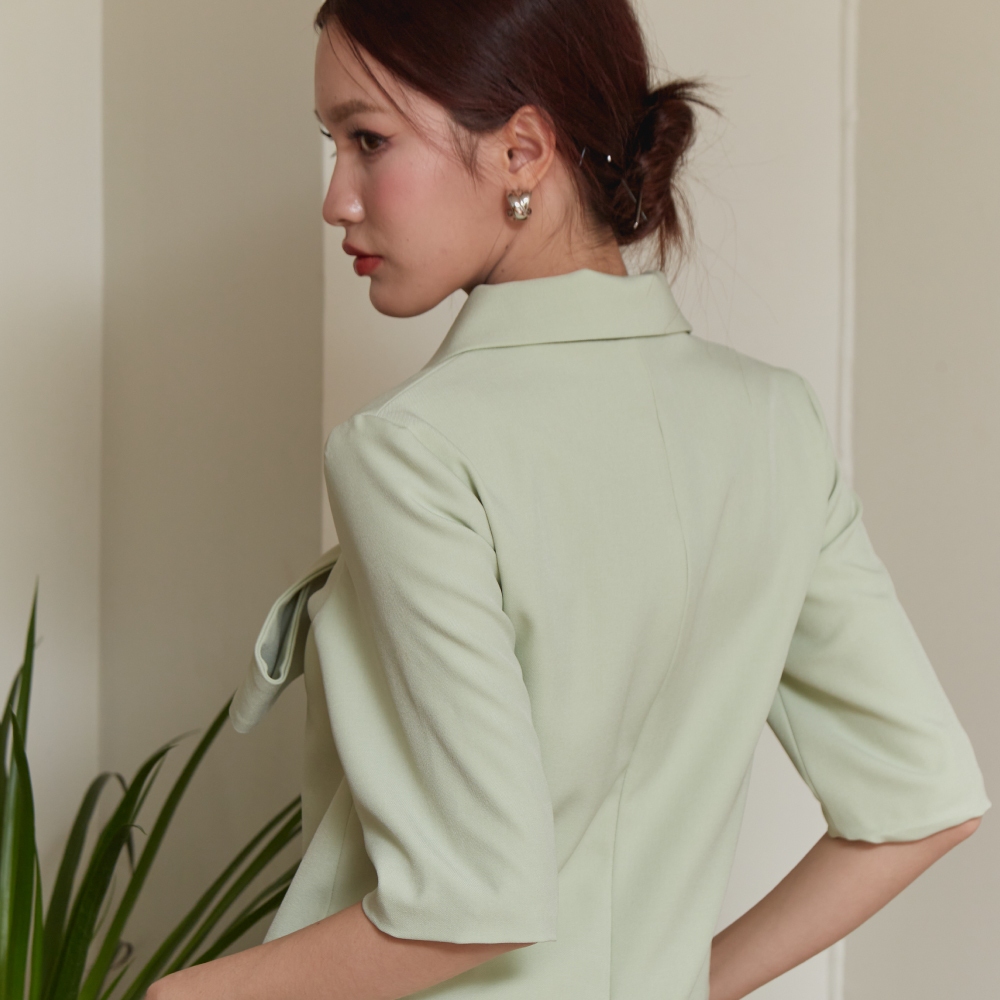 Miss office เสื้อปกเทเลอร์แขน4ส่วนเเต่งโบว์ (MT-301)