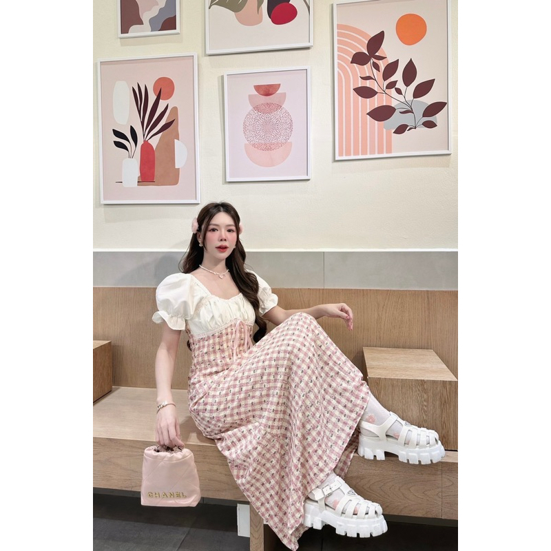 New collection เดรสยาวทรงตุ๊กตาน่ารักม้กๆ(ผ้าลูกไม้ฉะลุแขน สั้นจั้มปลายแขน แต่งแถบลูกไม้ งานรุ่นนี้สวยมากก