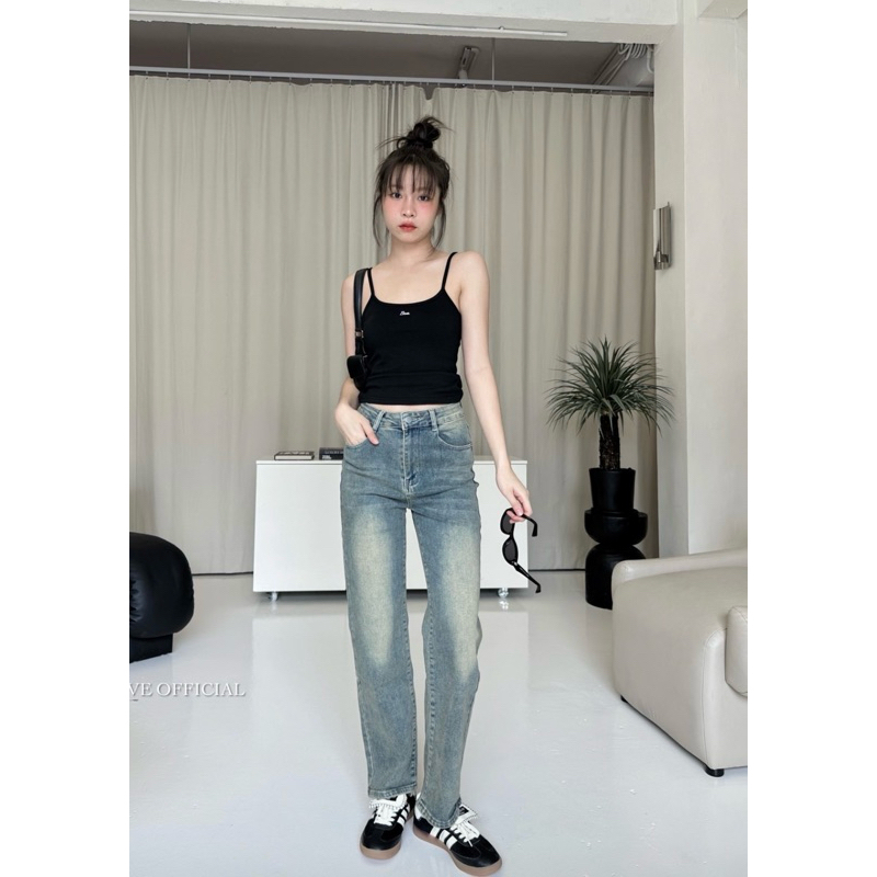 51589กางเกงยีนส์ทรงกระบอกเล็ก ยีนส์ยืดนิ่มBAVE JEANS