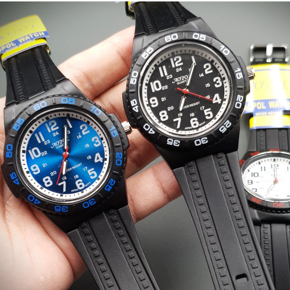 นาฬิกาข้อมือชาย Aopol [ โอปอ ] แบรนด์แท้ สายยาง  [ หน้าปัด เลขครบ ]