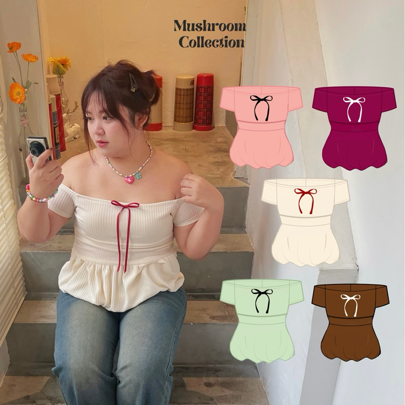 Lazyoff. เสื้อปาดไหล่บอลลูน สาวอวบ อก 36-37 (ผ้ายืดเล็กน้อย)