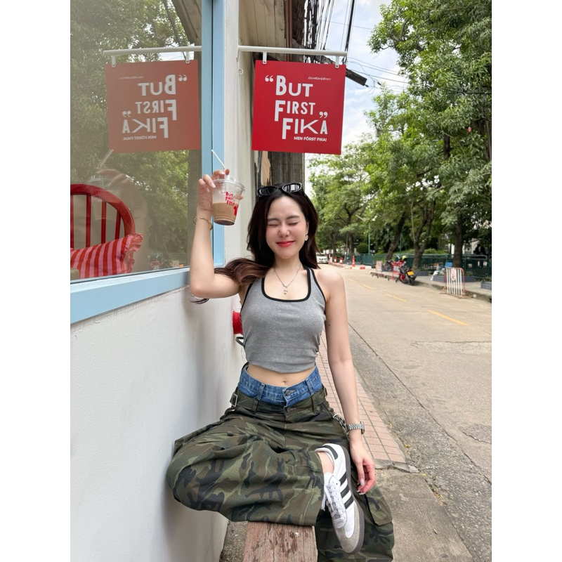 **พร้อมส่ง** BY0091 Low-Waist Soldier 2 Layer กางเกงคาร์โก้ทหาร แต่งขอบยีนส์ benly-co - รูปที่ 2