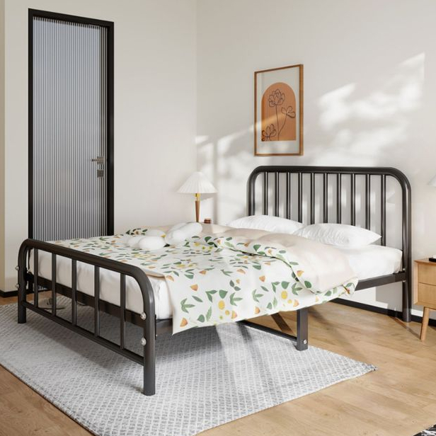 🛏️เตียงเหล็กห้องนอน รุ่นหัวกลม4ฟุต5ฟุต6ฟุตกรอบโลหะโครงเตียงฟอร์นิเจอร์ เตียงเดี่ยว/เตียงคู่ รับน้ำหนักได้ 500KG