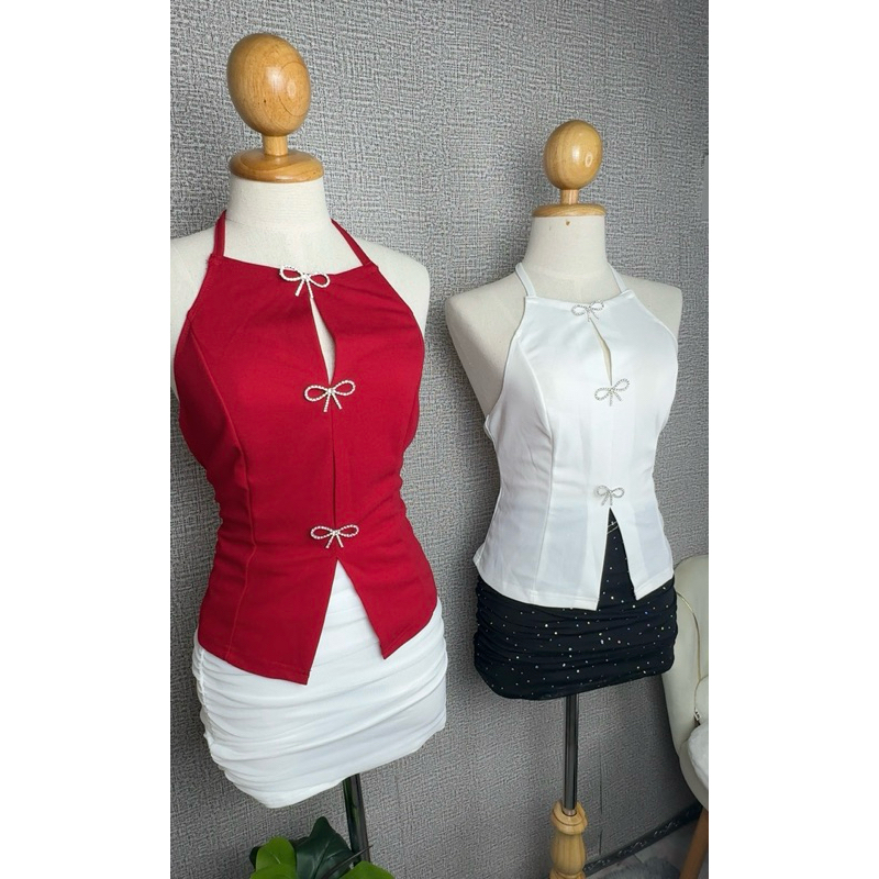 เสื้อคล้องคอ ดีไซส์เรียบหรู แต่งโบว์เพชร(D002) - รูปที่ 2