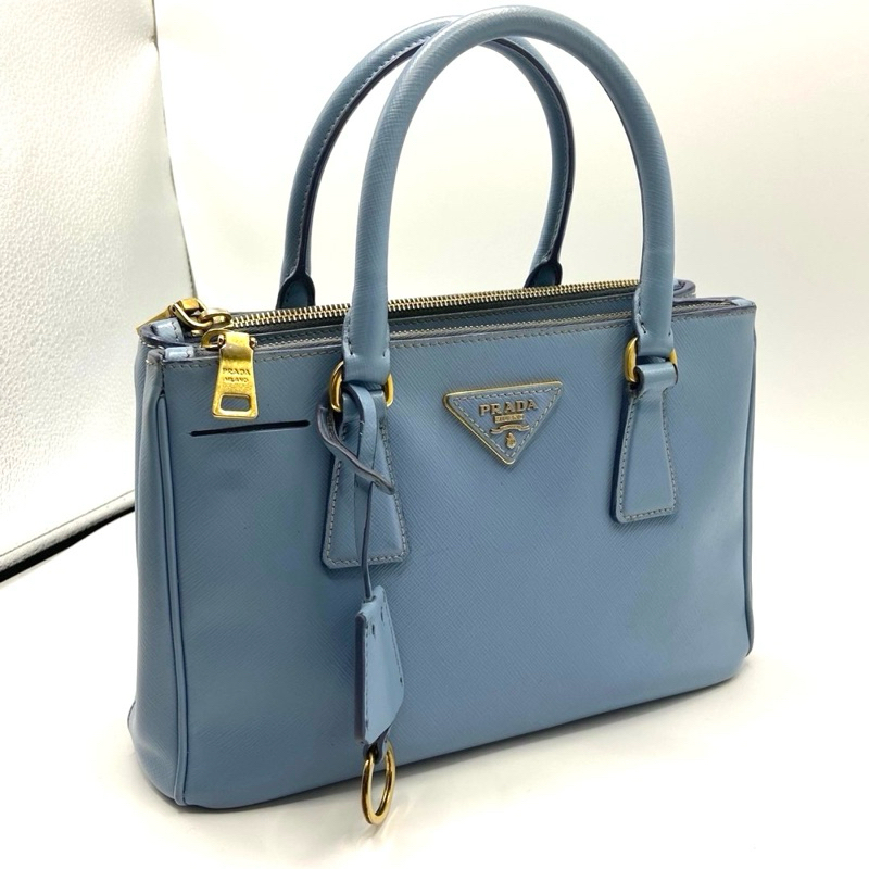 USED PRADA Saffiano Lux Galleria Leather Small Double Zip  Bag size 25