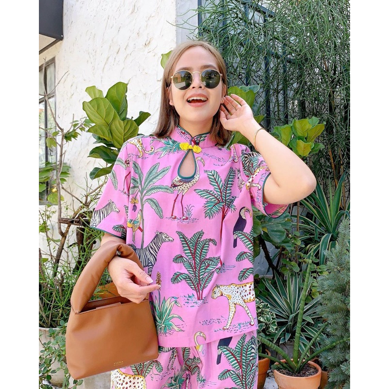 ✅พร้อมส่ง ✅ ชุดเซท2ชิ้น ตรุษจีน เสื้อคอจีน หยดน้ำ อก44“ + กางเกงเอวสม็อค Amcorner