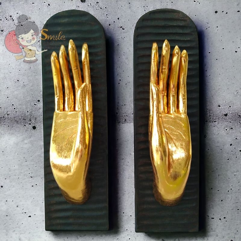 ไม้แกะสลักหัตถ์พระพุทธ มือพระพุทธ สำหรับแขวนผนัง (ราคาต่อชิ้น/คู่)
