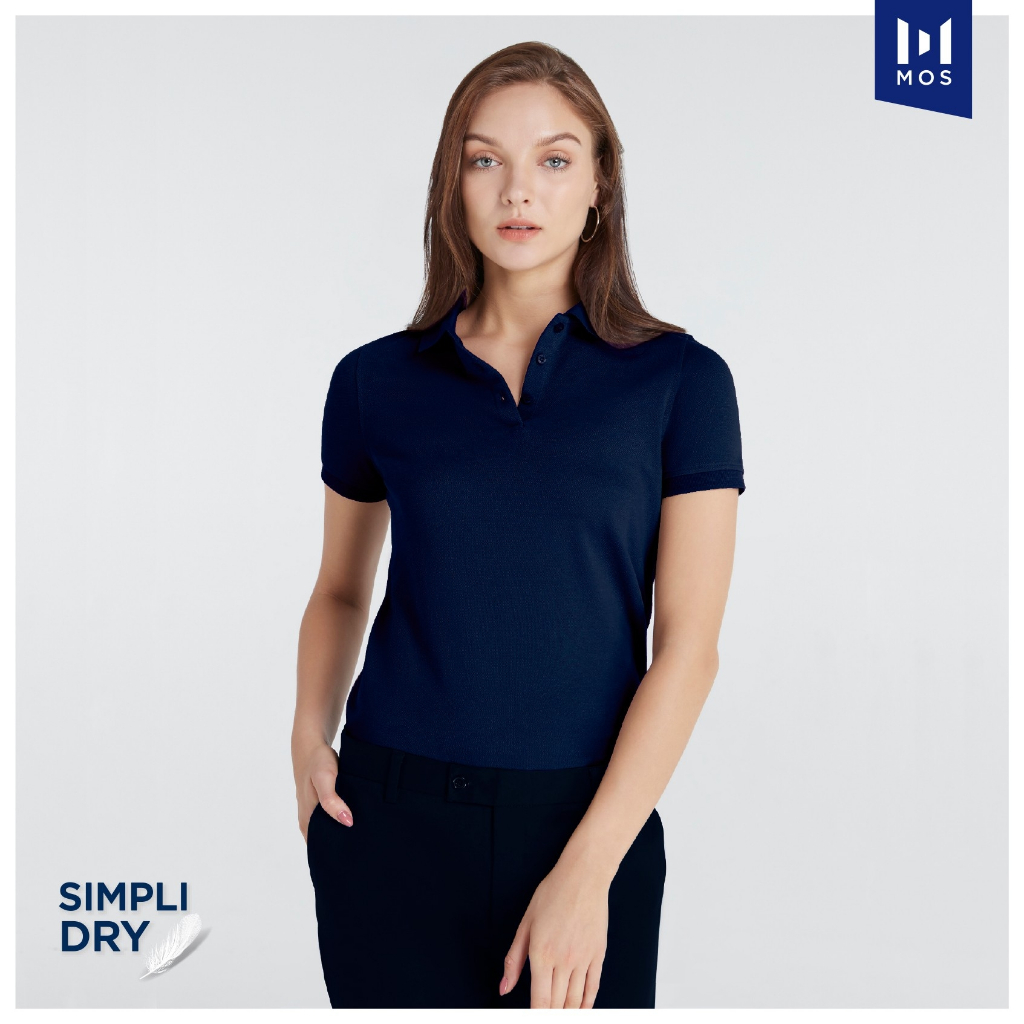 MOS เสื้อโปโลผู้หญิง รุ่นSimplidry ใส่สบายทั้งวัน สีโทนเข้ม ดำ เทาเมทัล เนวี่บลู กรมท่า เทาท๊อปดาย รุ่น MTF-0121