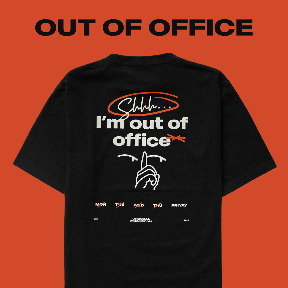 UNUSUAL MUSHROOM OUT OF OFFICE (BLACK) เสื้อยืดลายกราฟฟิค