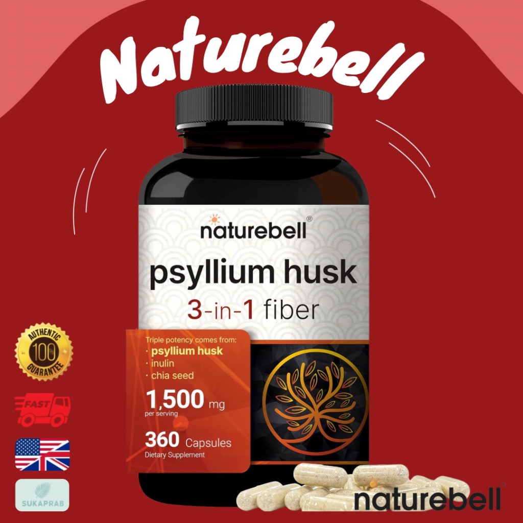 NatureBell Psyllium Husk Capsules 1500mg Per Serving, 360 Count, with Inulin & Chia Seed