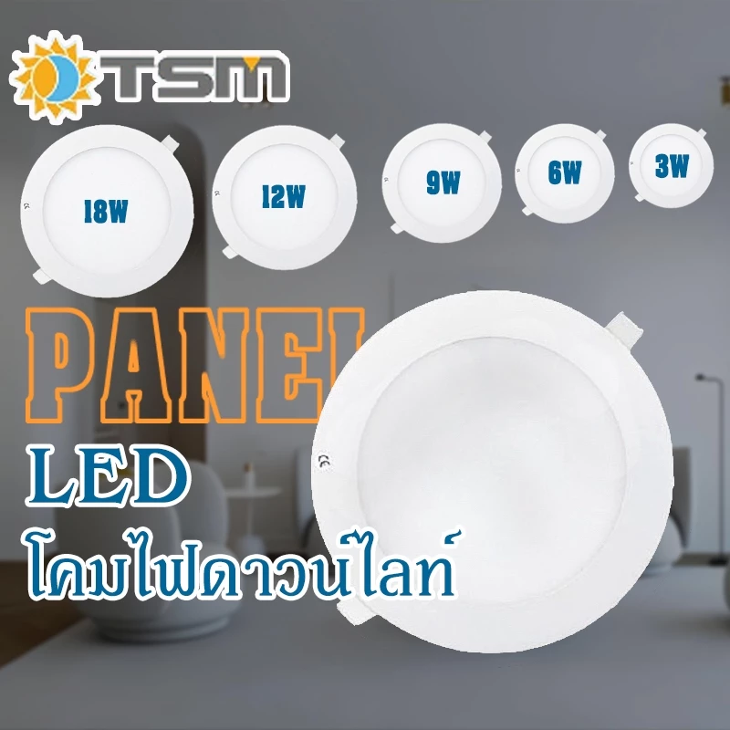 โคมไฟดาวน์ไลท์ ฝังฝ้า LED ฝังฝ้า ติดฝ้าเพดาน 18W 12W 9W 6W 3W ดาวไลท์ แบบบาง กลม TSM