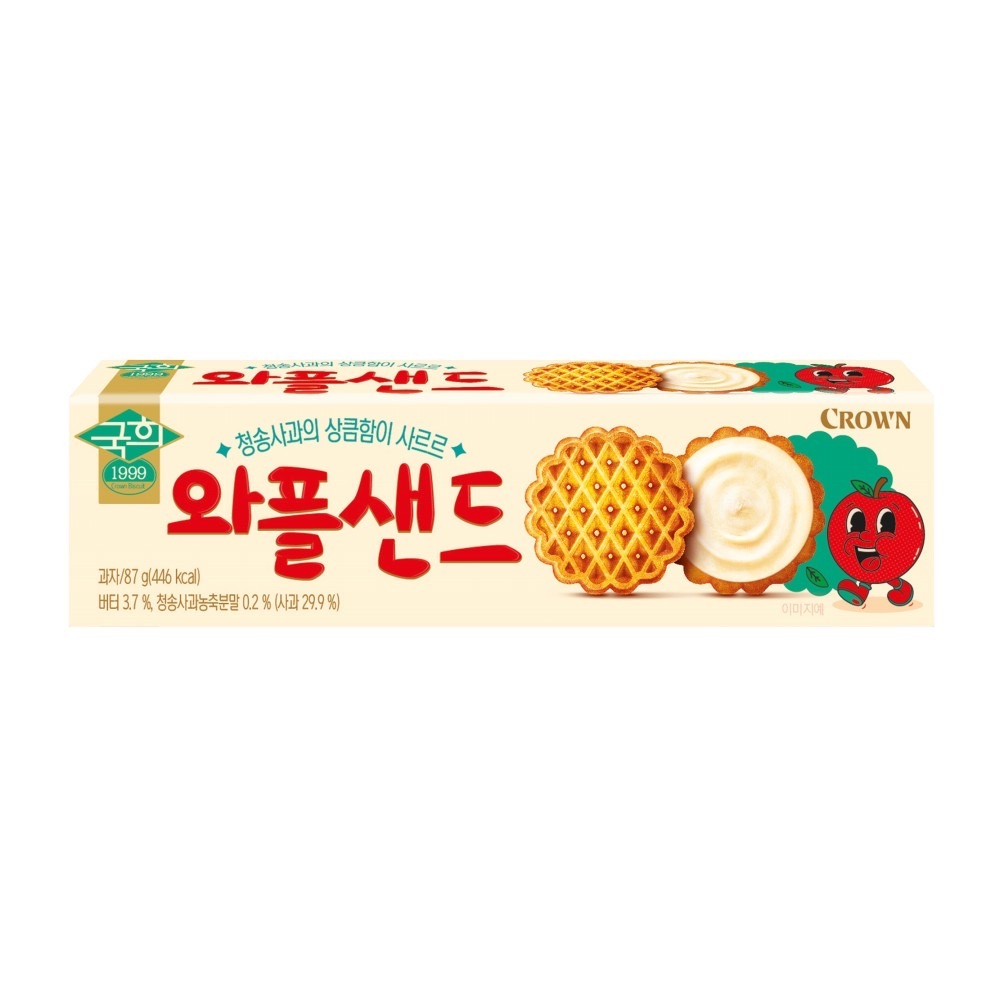 [ของแท้] 와플샌드 Crown Waffle Sand (คุกกี้วาฟเฟิลสอดไส้ครีมแอปเปิ้ล) 87g