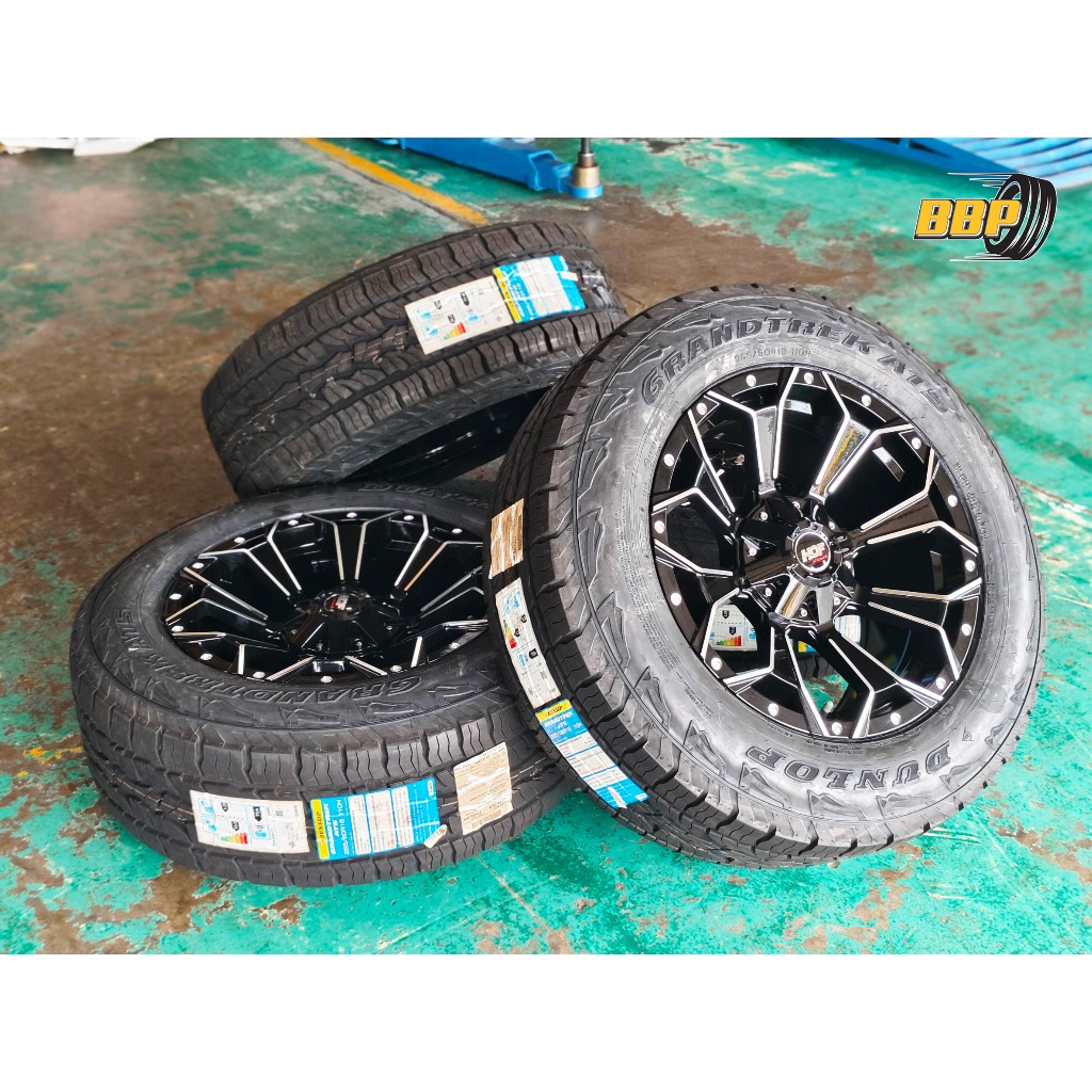 แม็ก HOF ดอกไม้ ขอบ 18 ประกอบยางออฟโรด Dunlop AT5 265/60R18 (4ล้อ)