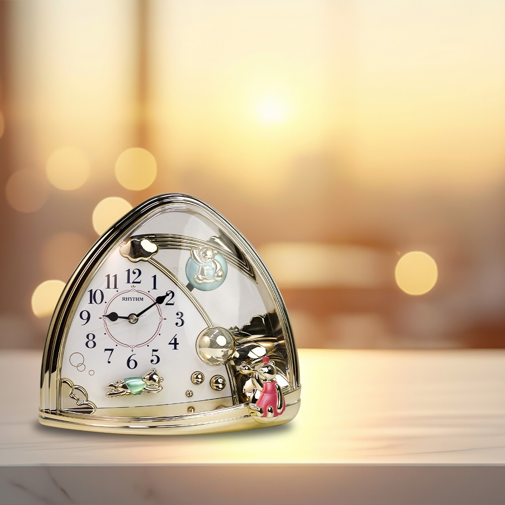 RHYTHM นาฬิกาตั้งโต๊ะ สีทองหรูหรา ระบบเดินเข็มของญี่ปุ่น 18 x 20 ซม.4SG762SR18 - รูปที่ 5
