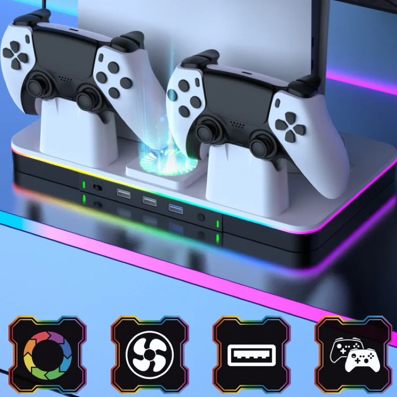[ส่งจากไทย🇹🇭] แท่นชาร์จจอย ตั้งเครื่อง PS5 / PS5 SLIM /PRO สวยงาม มีไฟ RGB แขวนหูฟังได้ รองรับ PS5 ทุกรุ่น
