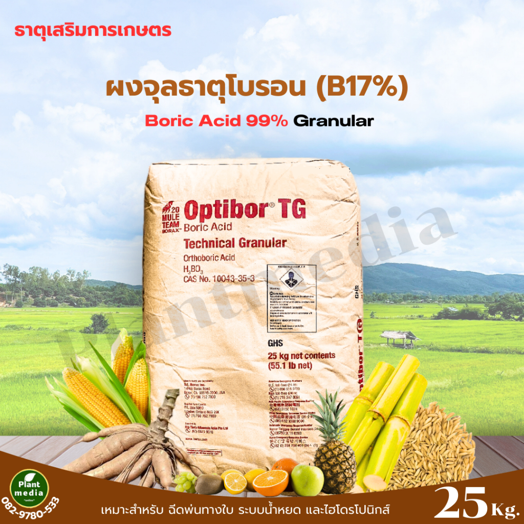 โบรอน 17% กรดบอริก 99% OBTIBOR ASIT USA บรรจุ 25 กิโลกรัม.