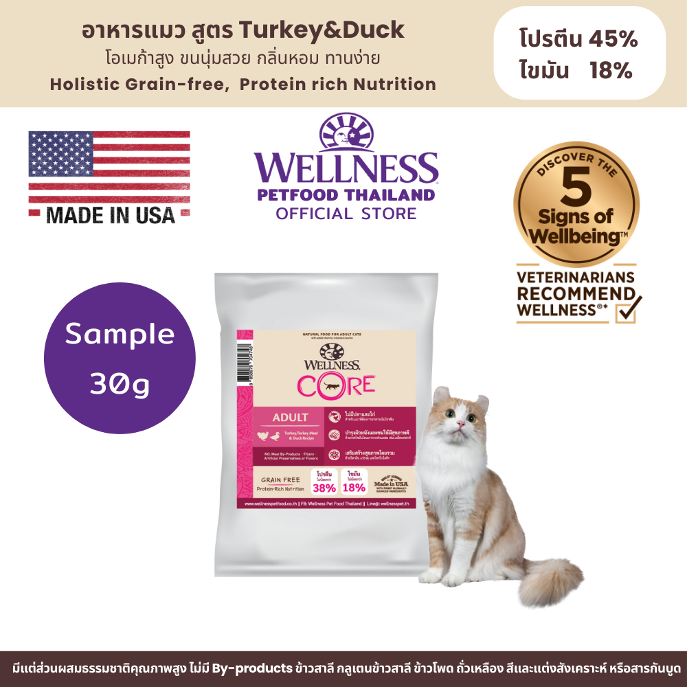 SAMPLE อาหารแมว WELLNESS CORE: Turkey&Duck (30g)