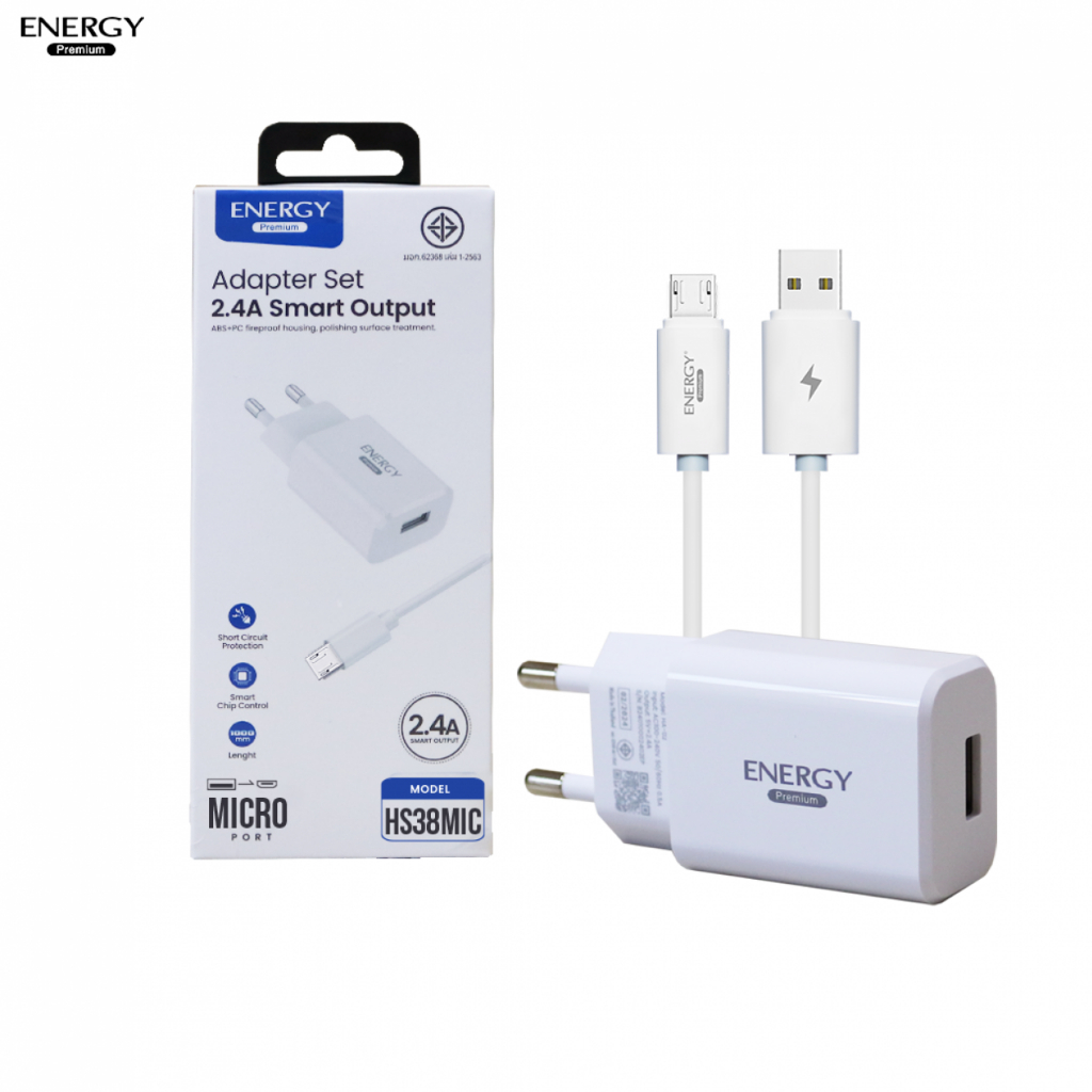 ชุดชาร์จ สายพร้อมหัวชาร์จ Adapter Set สำหรับ MICRO 2.4 A  ยี่ห้อ Energy รองรับชาร์จไว ชาร์จเร็ว