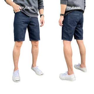JEANSEXPRESS Shorts Jeans กางเกงยีนส์ขาสั้นชาย ทรงเหนือเข่า สีมิดไนท์เข้ม เป้าซิป Size 28-38 รับชำระปลายทาง
