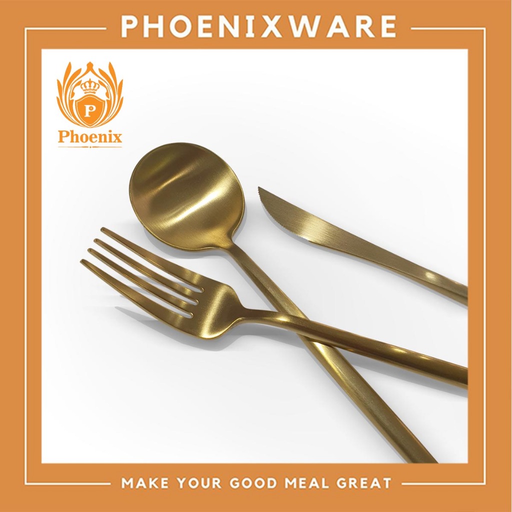 ช้อน ส้อม มีด 22 ซม. สีทองเนื้อด้าน  W011-1-01 W011-2-01 W011-6-01