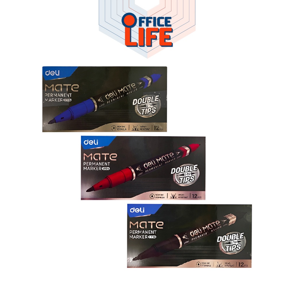 Deli (เดลิ ) ปากกา เขียนแผ่นซีดี มาร์คเกอร์ รุ่น U10420 หมึกกันน้ำ ชนิด 2 หัว ( 12 ด้าม / กล่อง )