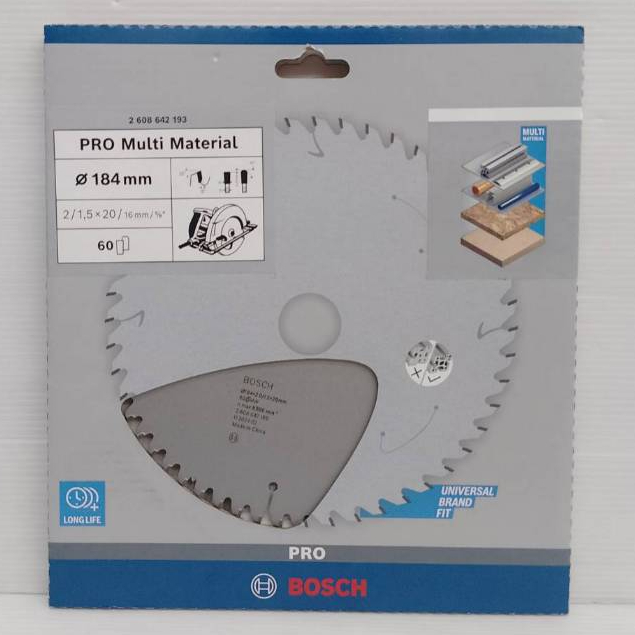 BOSCH ใบเลื่อยวงเดือน Pro Multi Material 7"x60T นิ้ว 60 ฟัน รุ่น 2608642193 ไม้ เหล็ก อลูมิเนียม ทองแดง ไม้เทียม