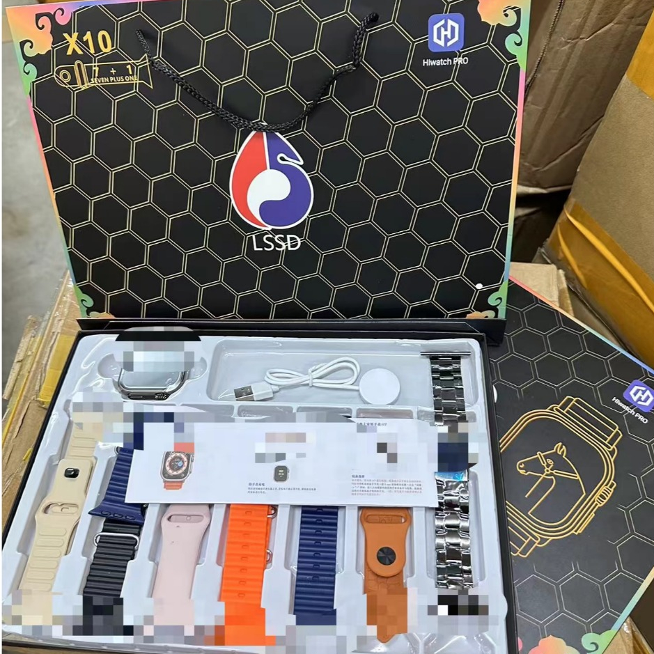 ใหม่ X10 ULTRA3 สมาร์ทวอทช์บลูทูธ 7+1 ชุดถุงของขวัญชาร์จไร้สายและสร้อยข้อมือกีฬา