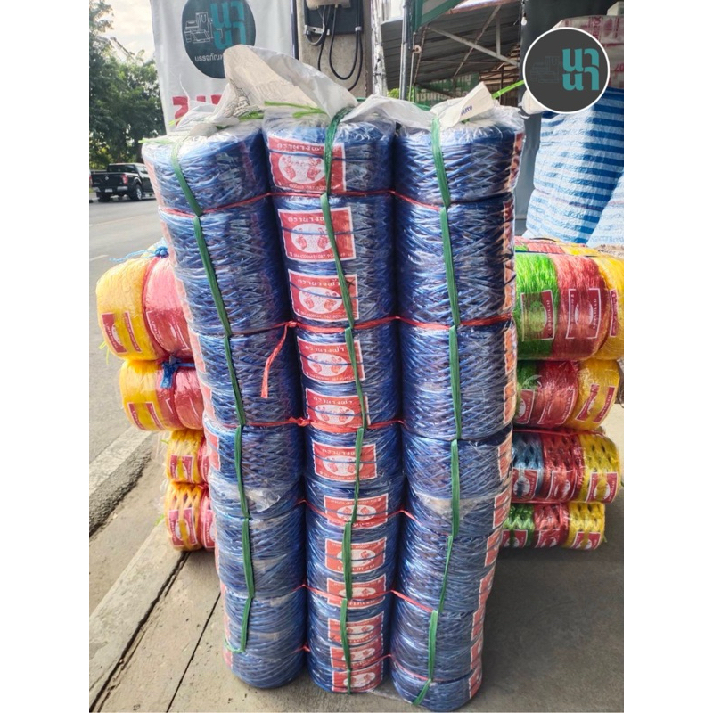 ยกแถว 6 ม้วน เชือกฟางเส้นลวด สีน้ำเงิน /สีแดง ตรานางฟ้า เกรด A