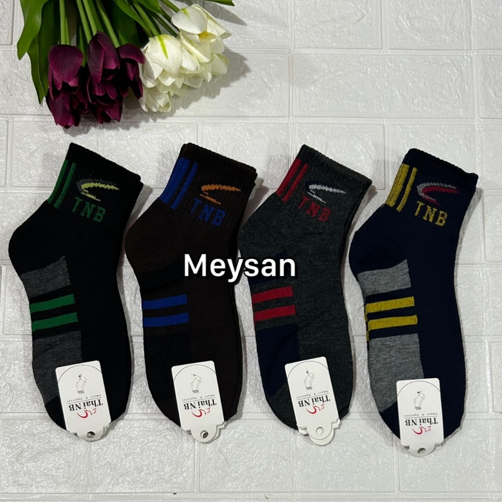 {ยกโหล12คู่} ถุงเท้าข้อกลางใช้ทำงานผู้ชาย ขนาดฟรีไซส์เท้า39-45ใส่ได้ มีสีดำ กันลาย สินค้ามีพร้อมส่งจ้า