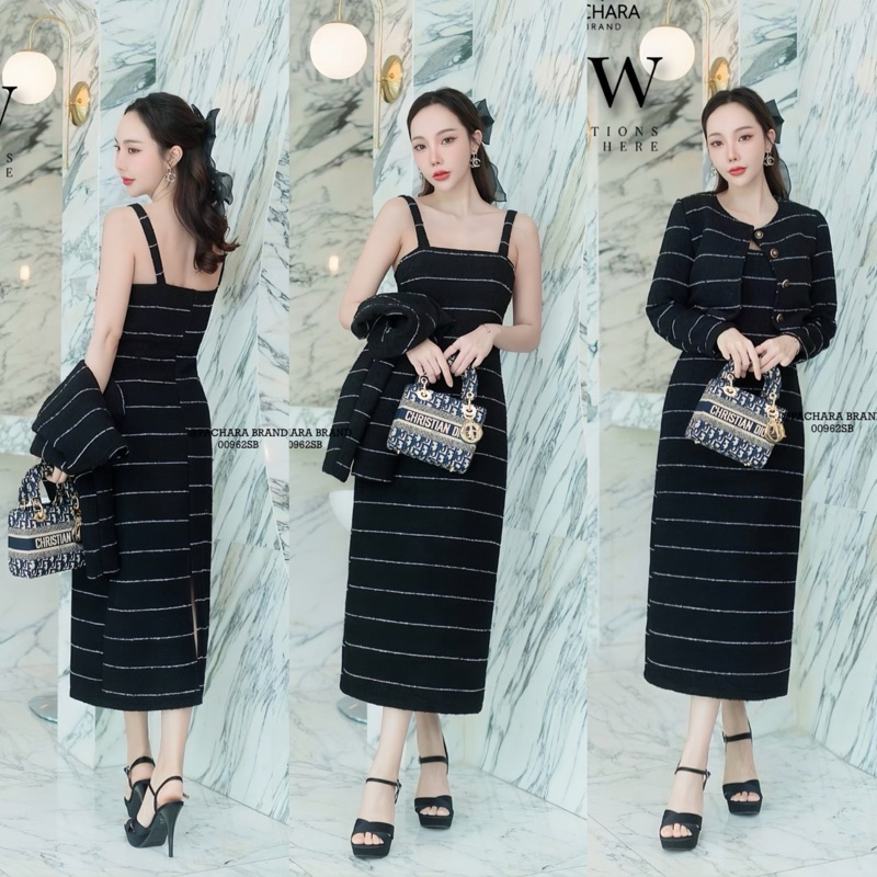 เซ็ต 2 ชิ้น เสื้อครอปสูทแขนยาวสีดำ(00962SB)