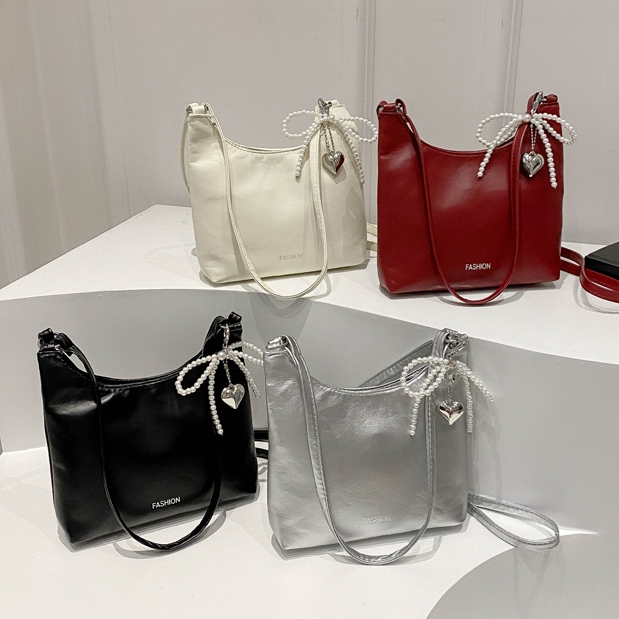 C2112 กระเป๋าสะพายข้างหนังพียู+ที่ห้อยโบว์