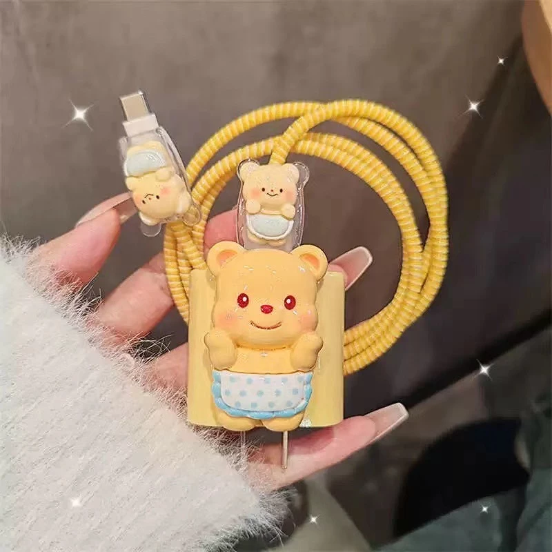 🚚พร้อมส่ง🚚 18W/20W ( 1เซ็ท5ชิ้น )ชุดแต่งสายชาร์จลายการ์ตูน เคสหัวชาร์จ ชุดถนอมสายชาร์จการ์ตูนน่ารักๆ thumbnail 8