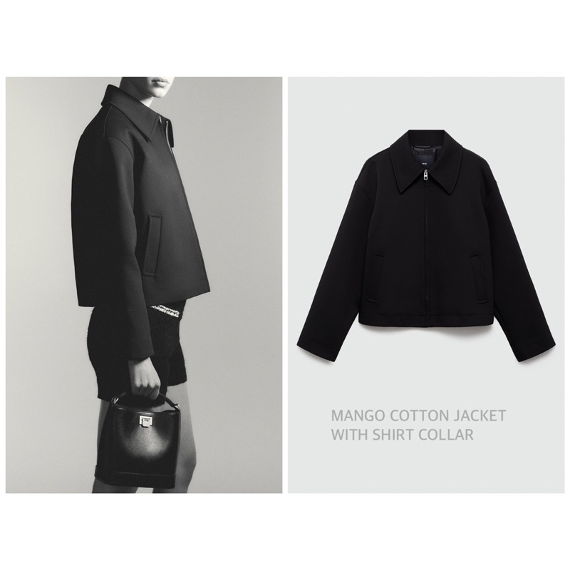 MANGO เสื้อแจ็คเก็ตทรงโอเวอร์ไซส์ คอกลม แขนยาว COTTON JACKET WITH SHIRT COLLAR