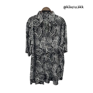 Kibeto เสื้อฮาวาย ลายใบไม้ สีดำ ผ้าสปันเรยอน เนื้อนิ่ม ใส่สบ…