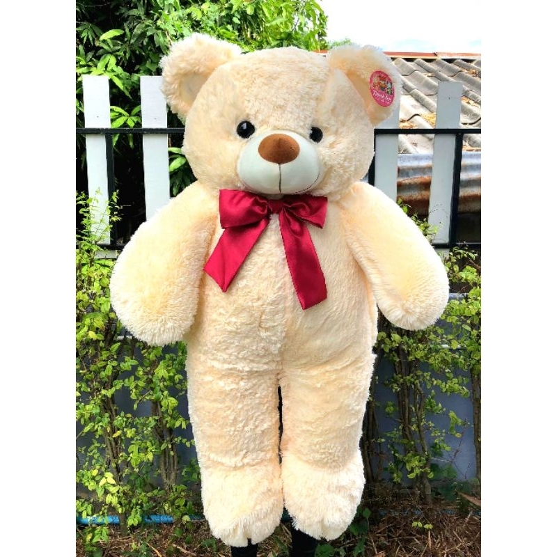 หมีขนนุ่ม ตัวใหญ่ 100ซม. งานป้ายน่ารักมาก (โบว์คละสีโบว์แดงโบวสก๊อต)