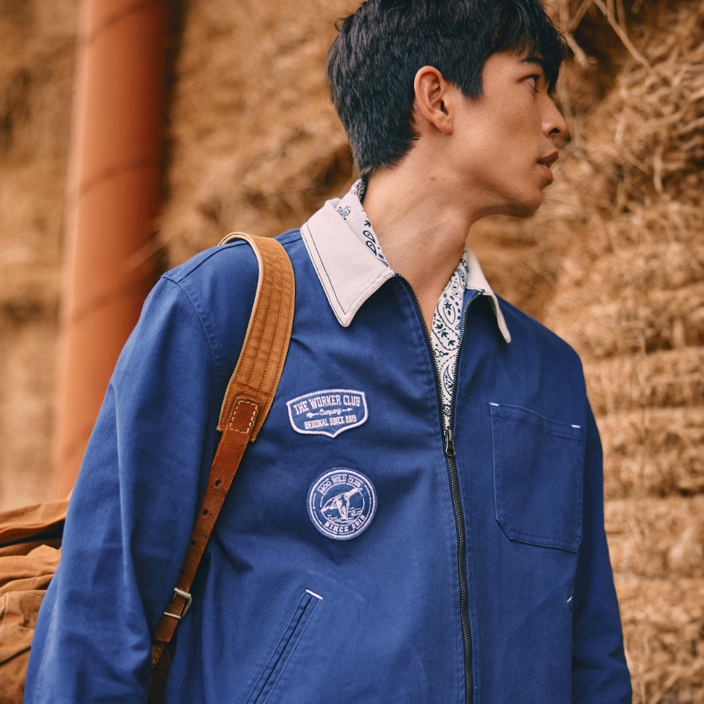 [MOO 10/24] Wild Washed Boxy Jacket เสื้อแจ็กเก็ตทรง Boxy  แต่งตัดต่อปกต่างเฉดสี  แต่งกระเป๋าหน้า แต่งดีเดลปักอาร์ม