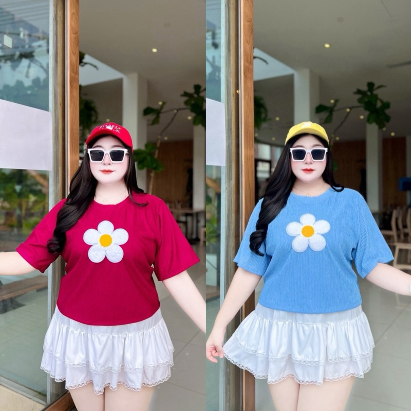 เสื้อครอปสาวอวบอ้วนอก52+แต่งดอกไม้น่ารักๆ