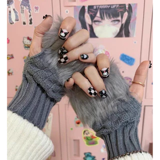 A9 💫พร้อมส่งจากไทย ถุงมือไหมพรมสีขาวแต่งขนเฟอร์ Harajuku / y2k ⚡️👾