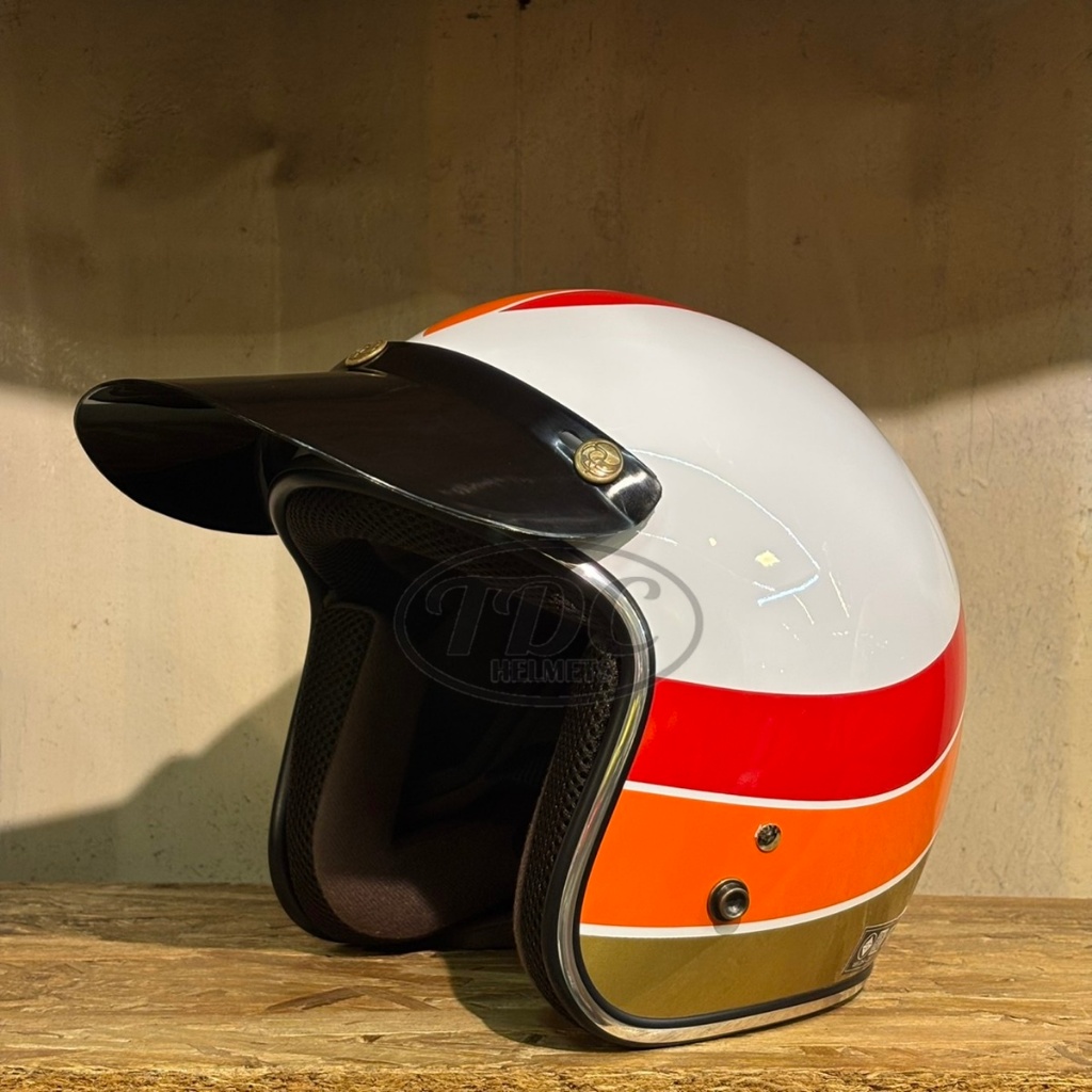 TDC helmet LUNA หมวกกันน็อคเปิดหน้า คลาสสิค ถอดซัก เลือกไซส์ได้ สีขาว แดงส้มทอง